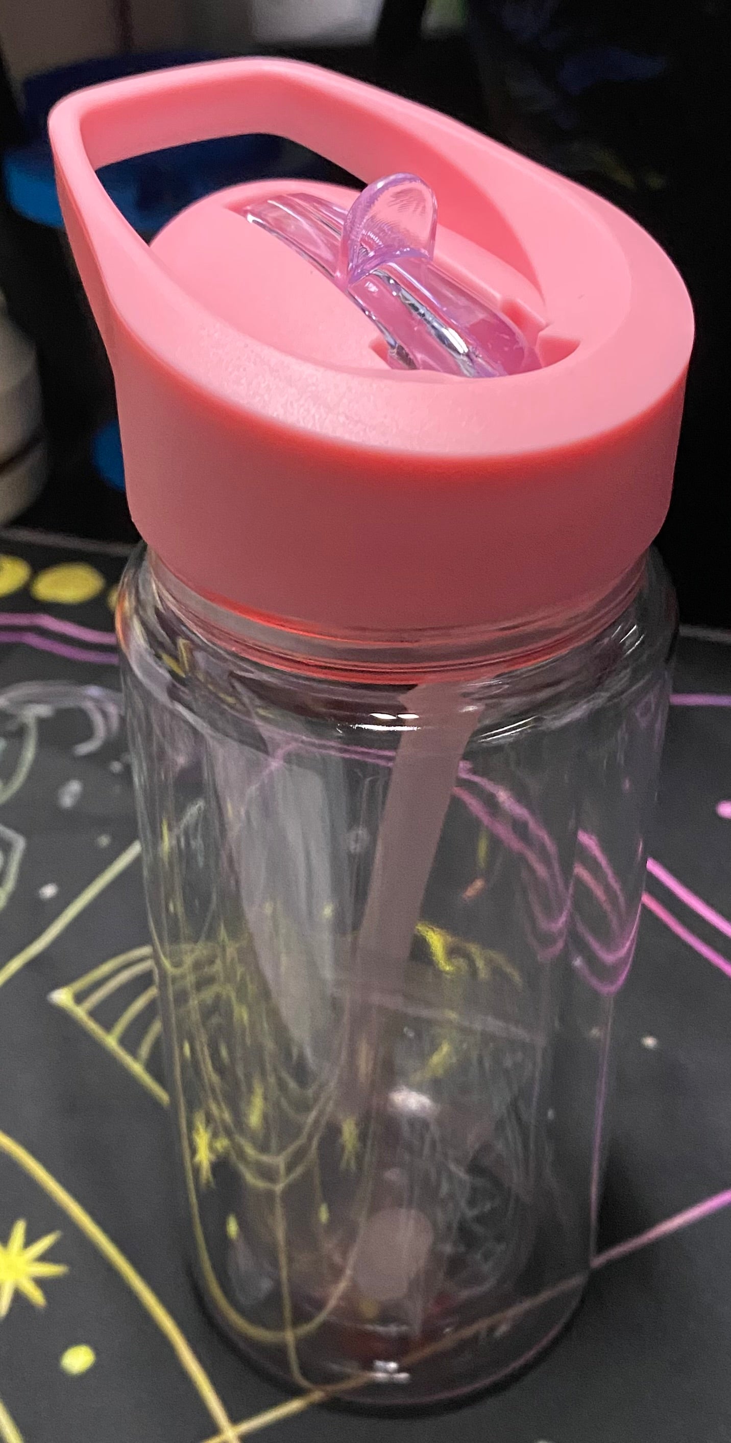 Clear tumbler with pink lid 